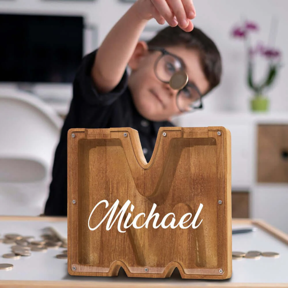 Custom Wooden Letter Piggy Bank for Kids - Image 5