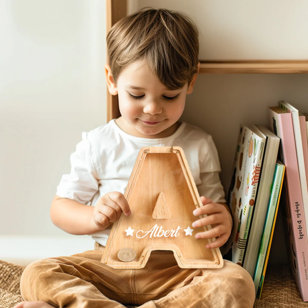 Custom Wooden Letter Coin Piggy Bank For Kids - Image 5