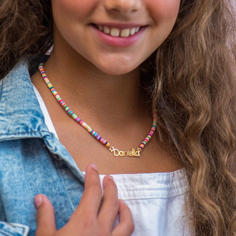 Customized Name Kid's Colored Clay Necklace - Image 3