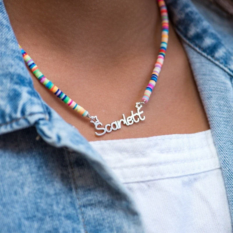 Customized Name Kid's Colored Clay Necklace - Image 5