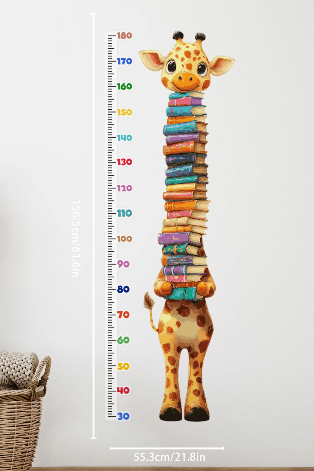 Cute Giraffe Holding Books Growth Chart Wall Decal - Image 3