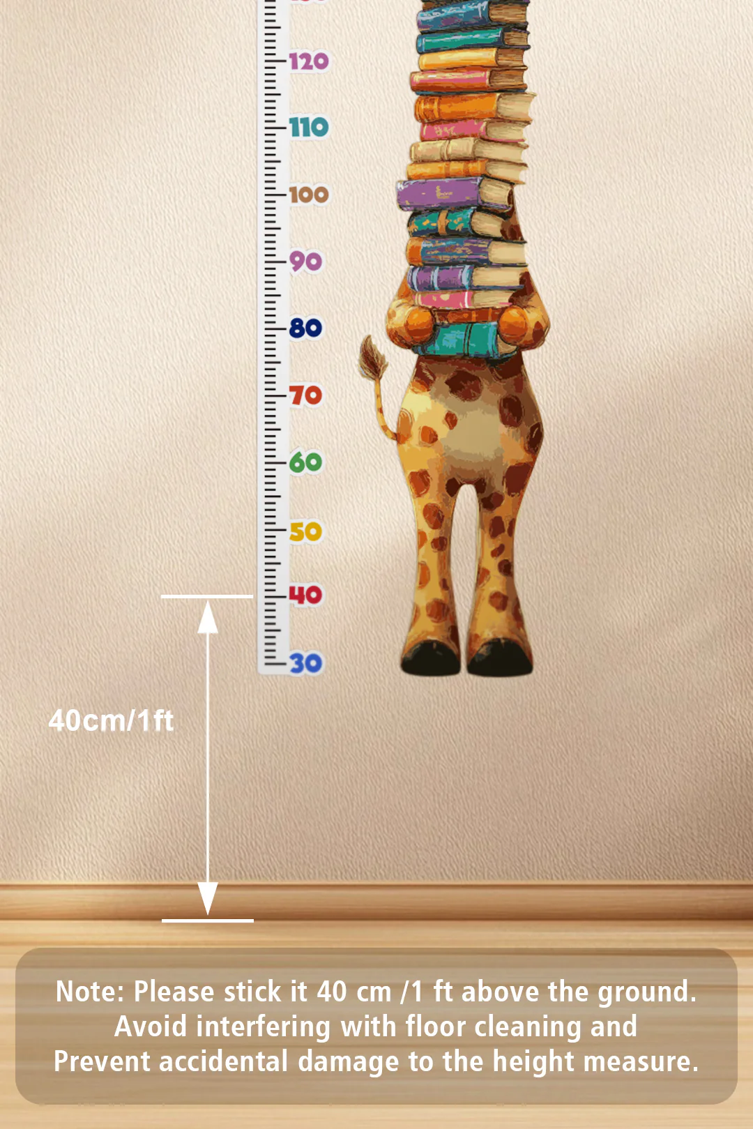 Cute Giraffe Holding Books Growth Chart Wall Decal - Image 4