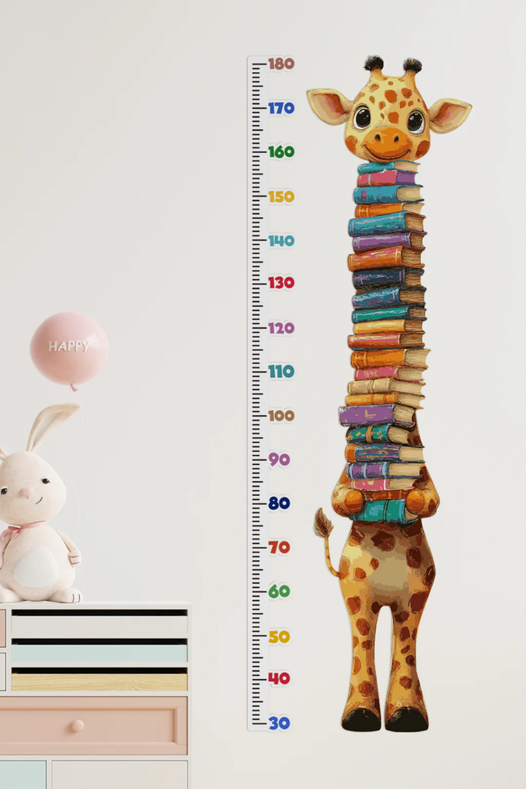 Cute Giraffe Holding Books Growth Chart Wall Decal - Image 6