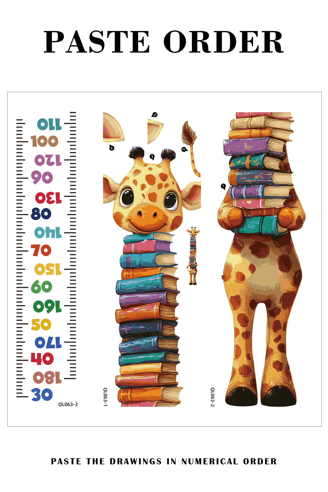 Cute Giraffe Holding Books Growth Chart Wall Decal - Image 7