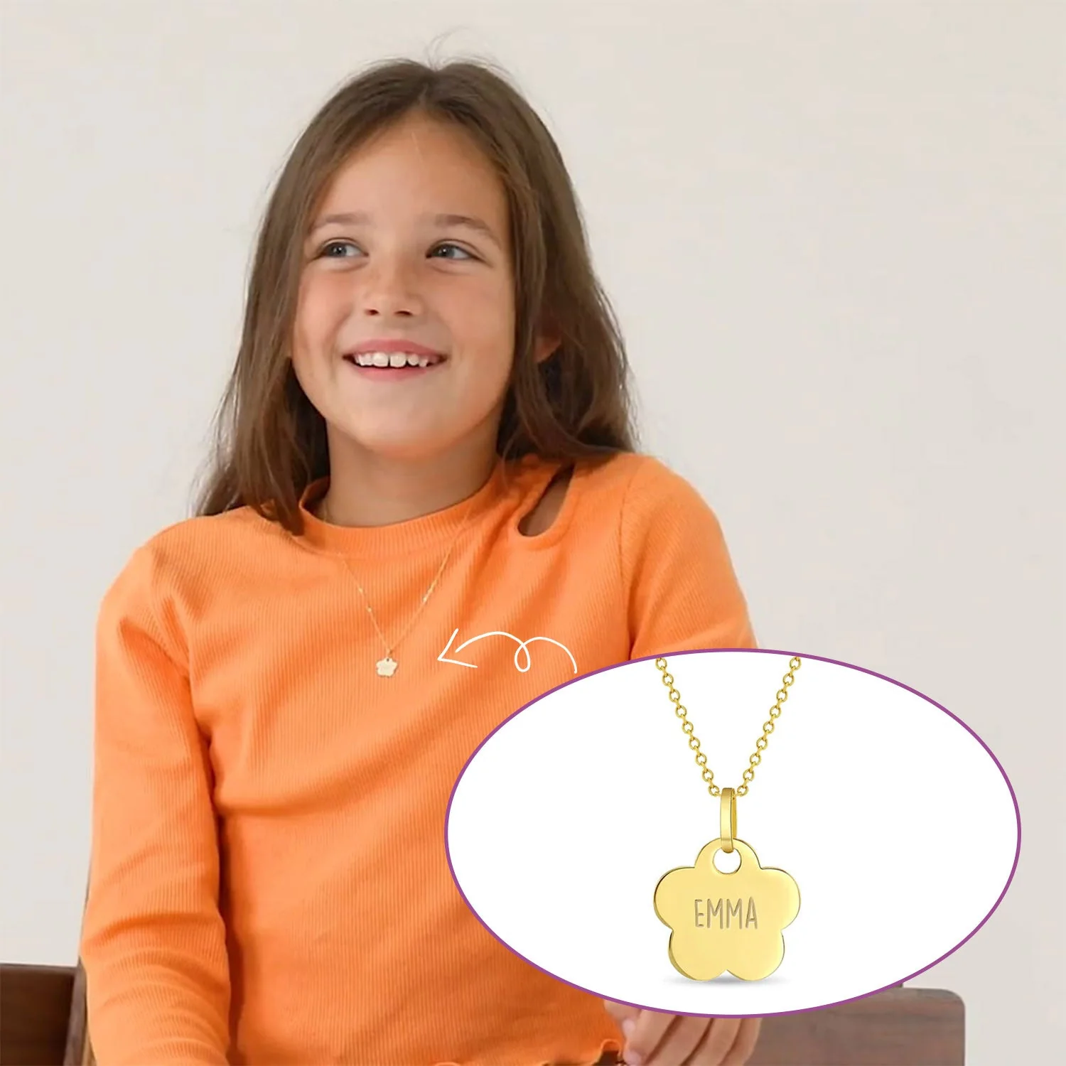 Flower Engraved Name Necklace for Children - Image 3