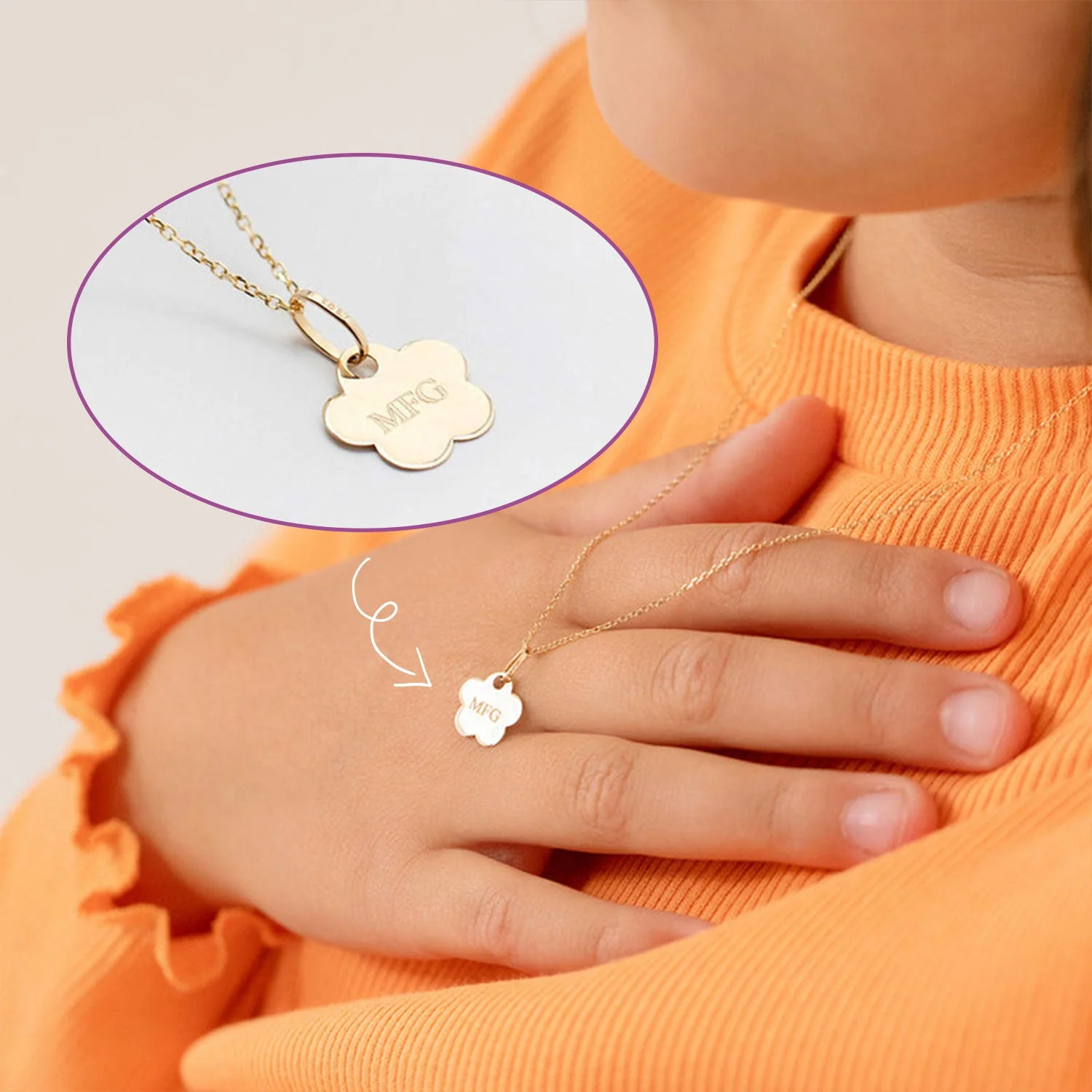 Flower Engraved Name Necklace for Children - Image 4