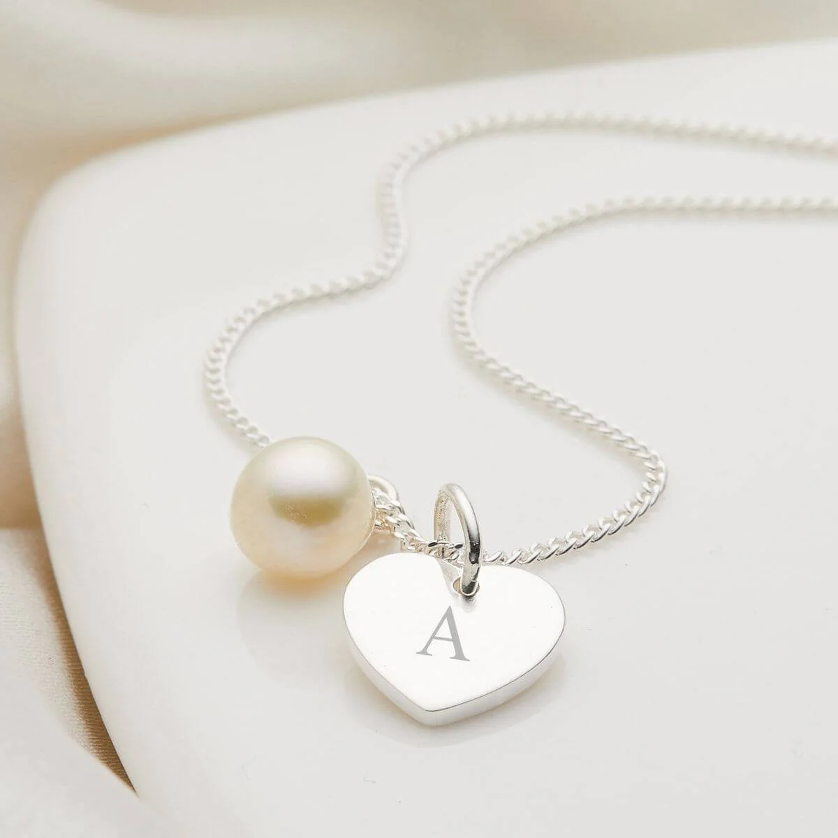 Heart and Pearl Childrens Initial Necklace - Image 2