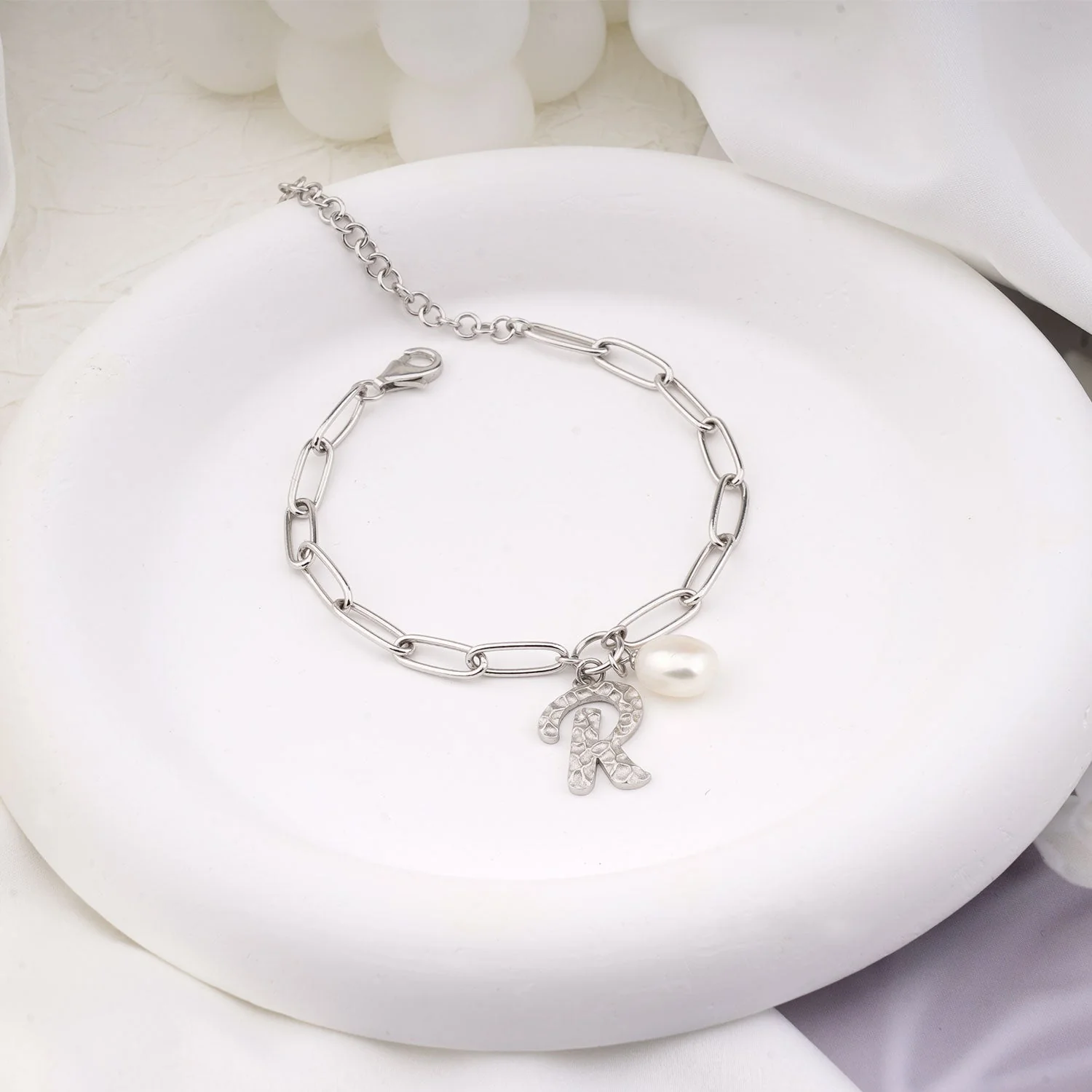 Kids Initial Pearl Charm Bracelet - Image 4