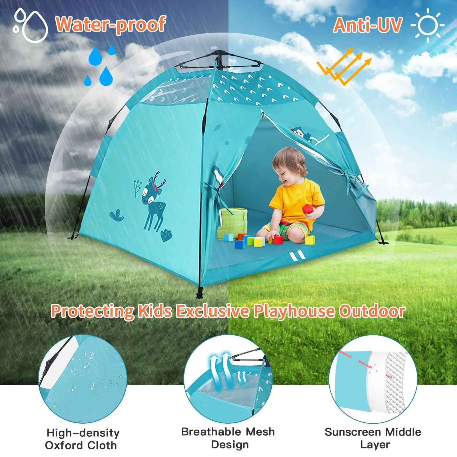 Kids Play Tent Blue Portable Camping Tent - Image 3