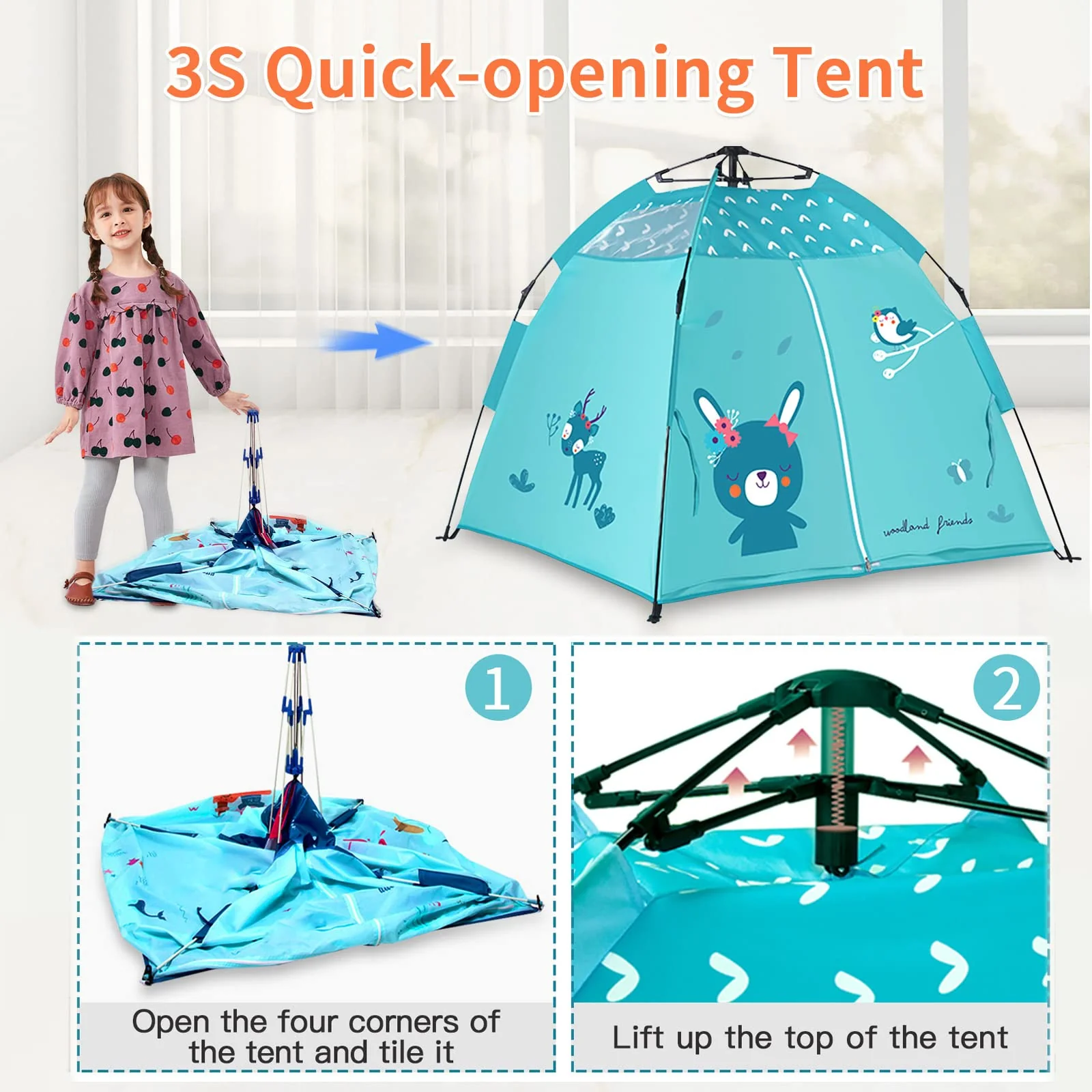 Kids Play Tent Blue Portable Camping Tent - Image 5