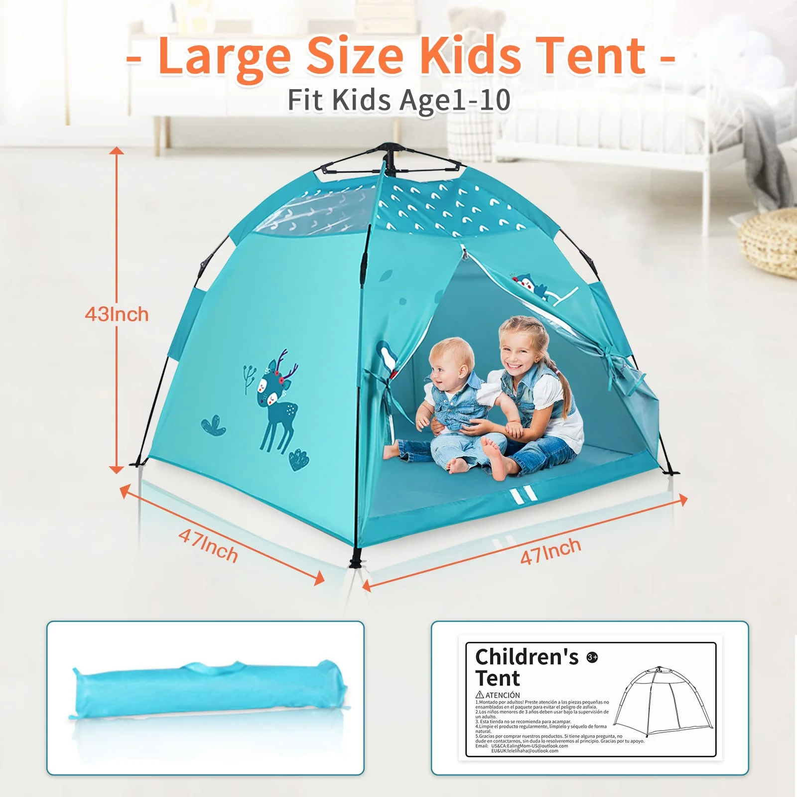 Kids Play Tent Blue Portable Camping Tent - Image 6