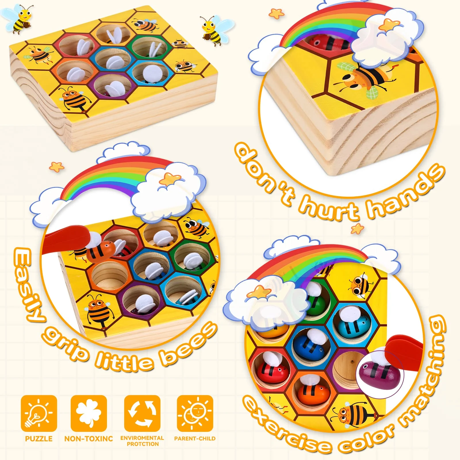 Montessori Beehive Matching Game Colour Recognition - Toy Gifts for Kids - Image 6