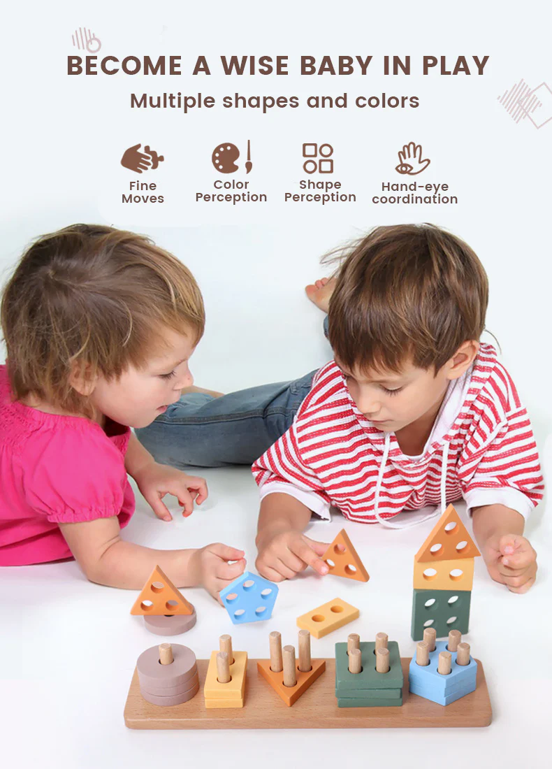 Montessori Wooden Geometric Stacker - Image 4
