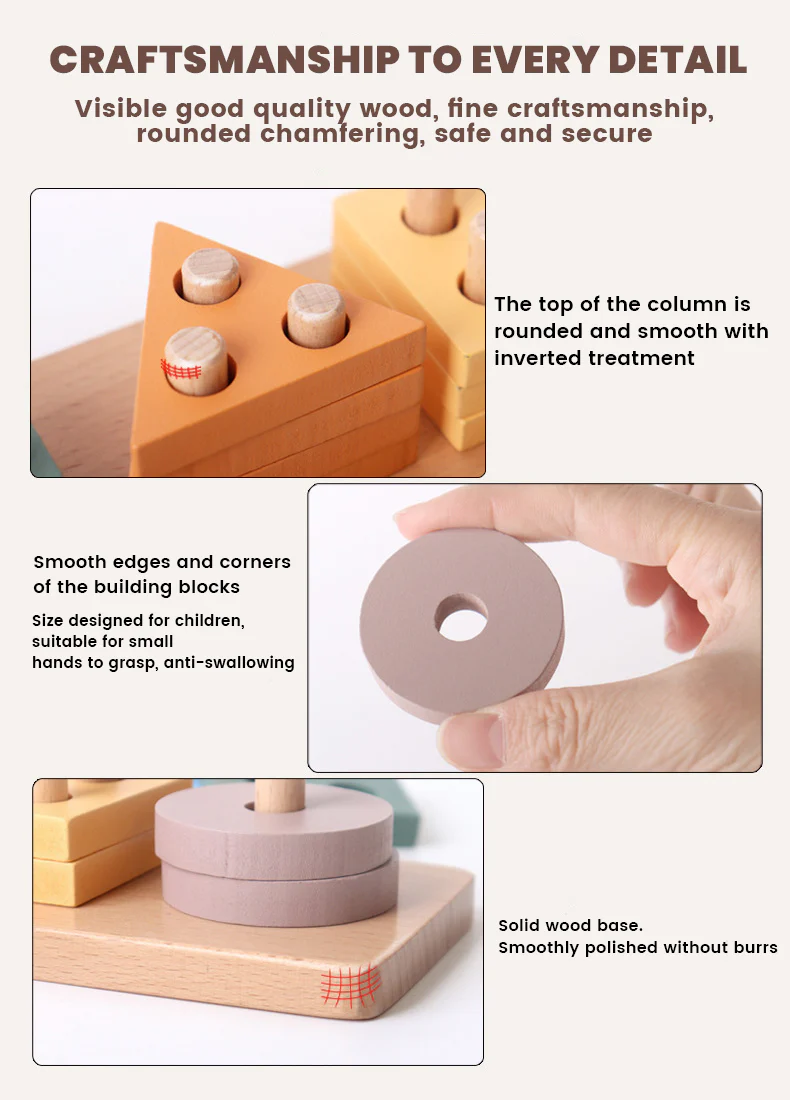 Montessori Wooden Geometric Stacker - Image 5