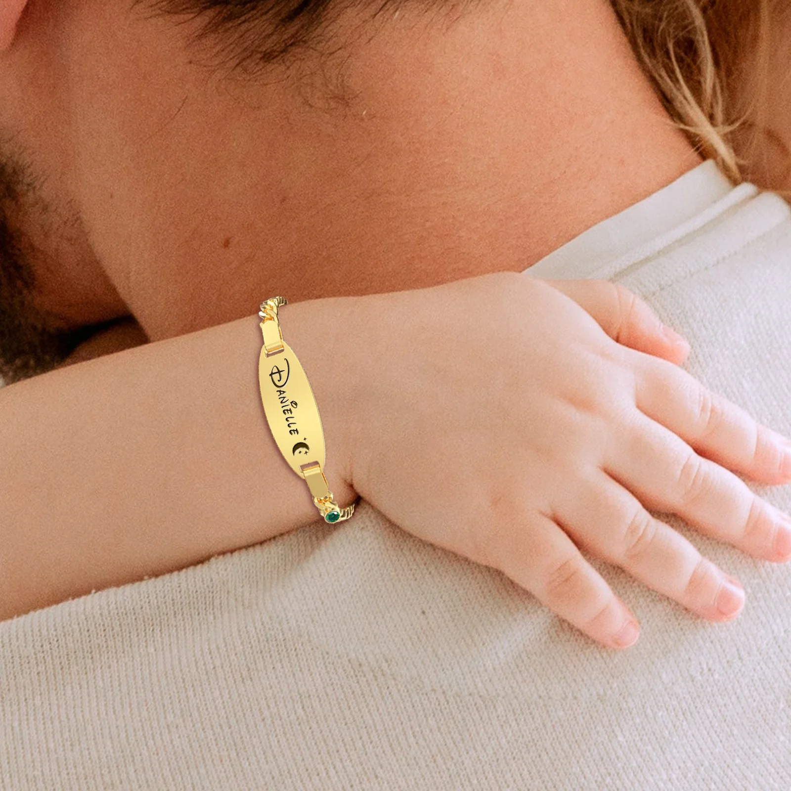 Oval Personalized Baby Name and Birthstone Bracelet - Image 3