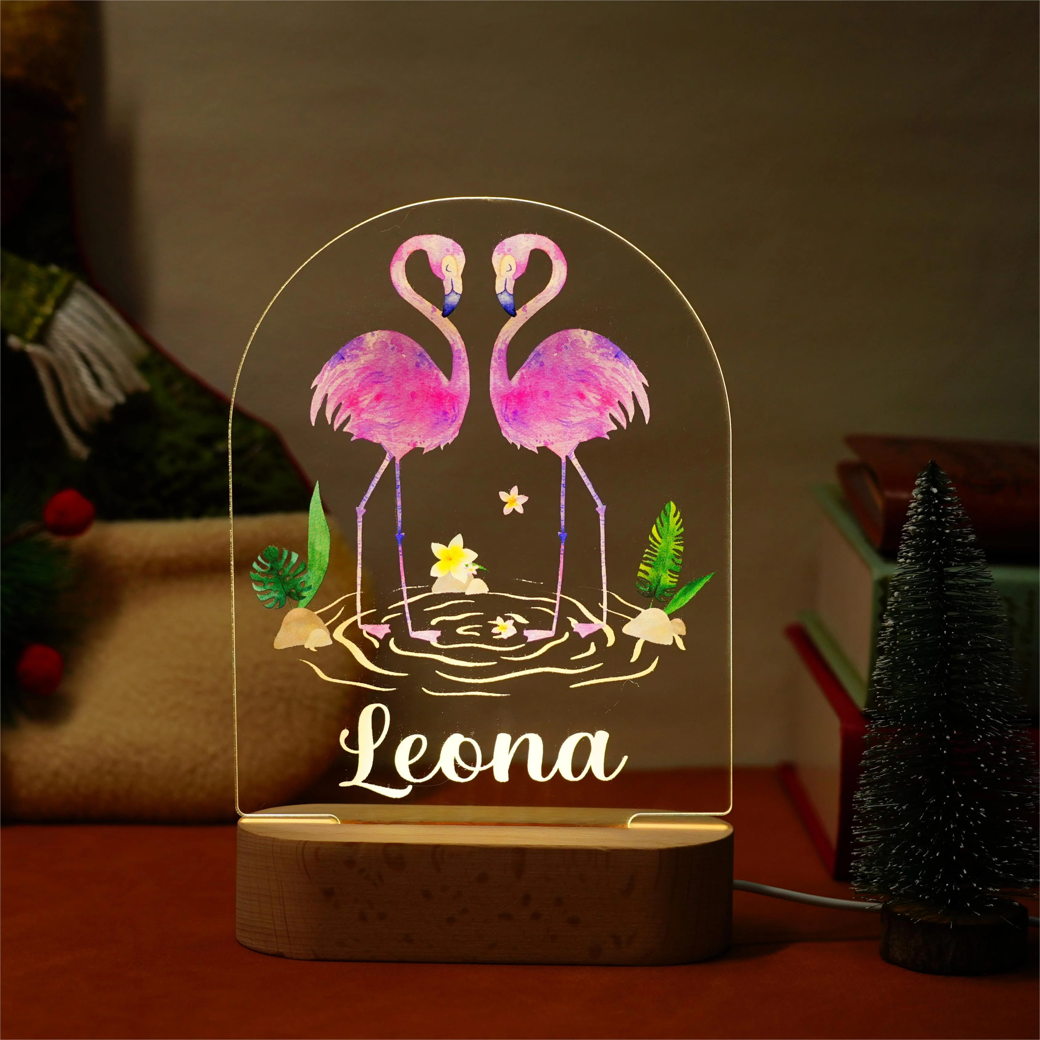 Baby Name Night Light Lamp - Flamingos - Image 3