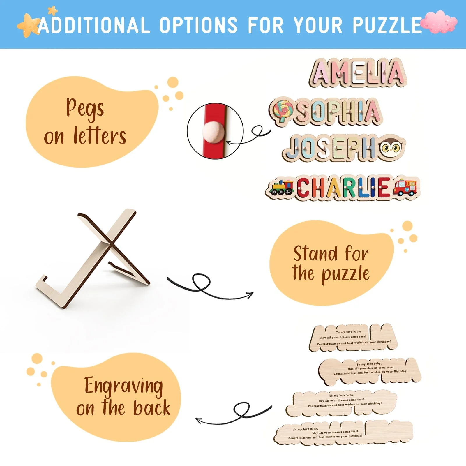 Personalized Wooden Baby Name Puzzle - Outlines - Image 10