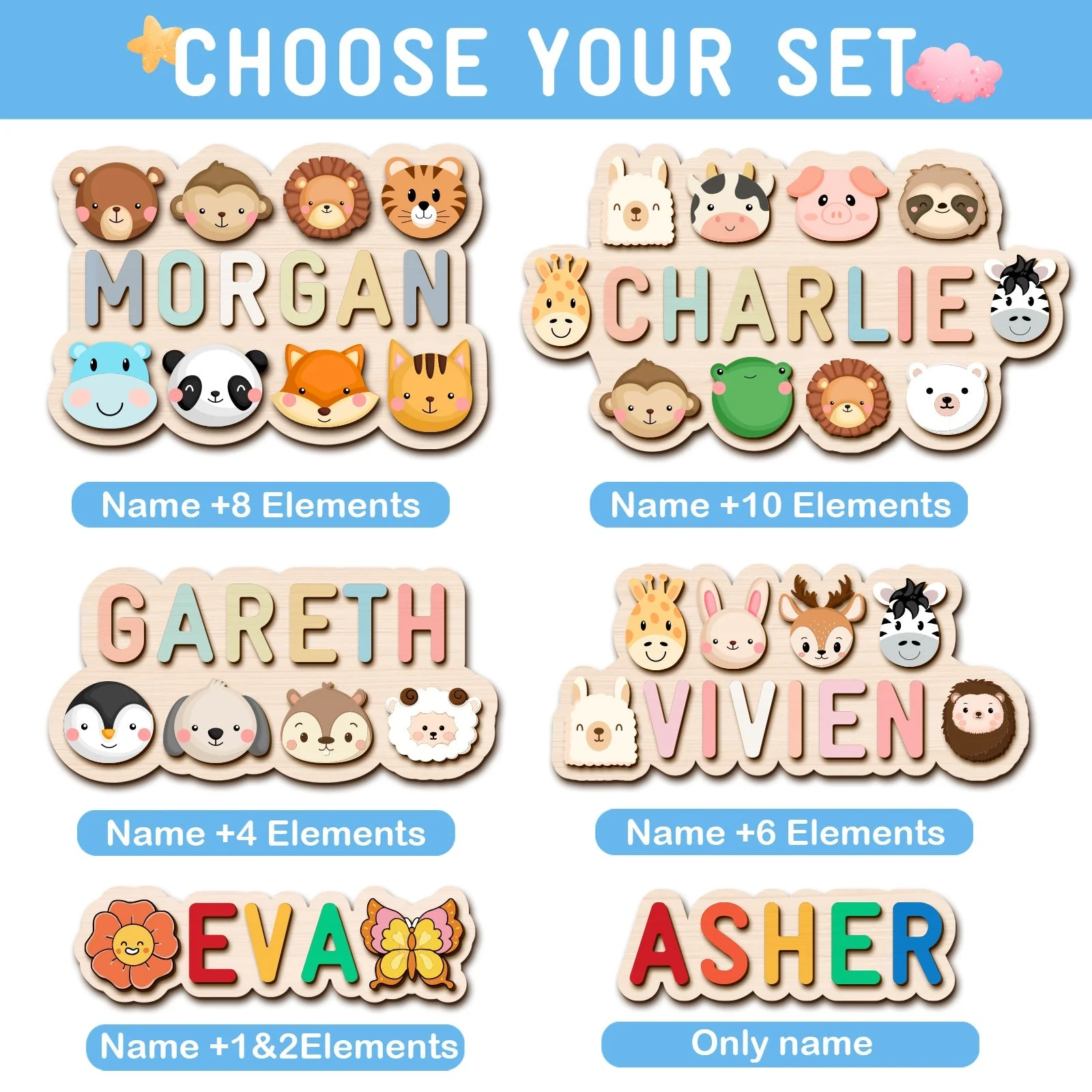 Personalized Wooden Baby Name Puzzle - Outlines - Image 2