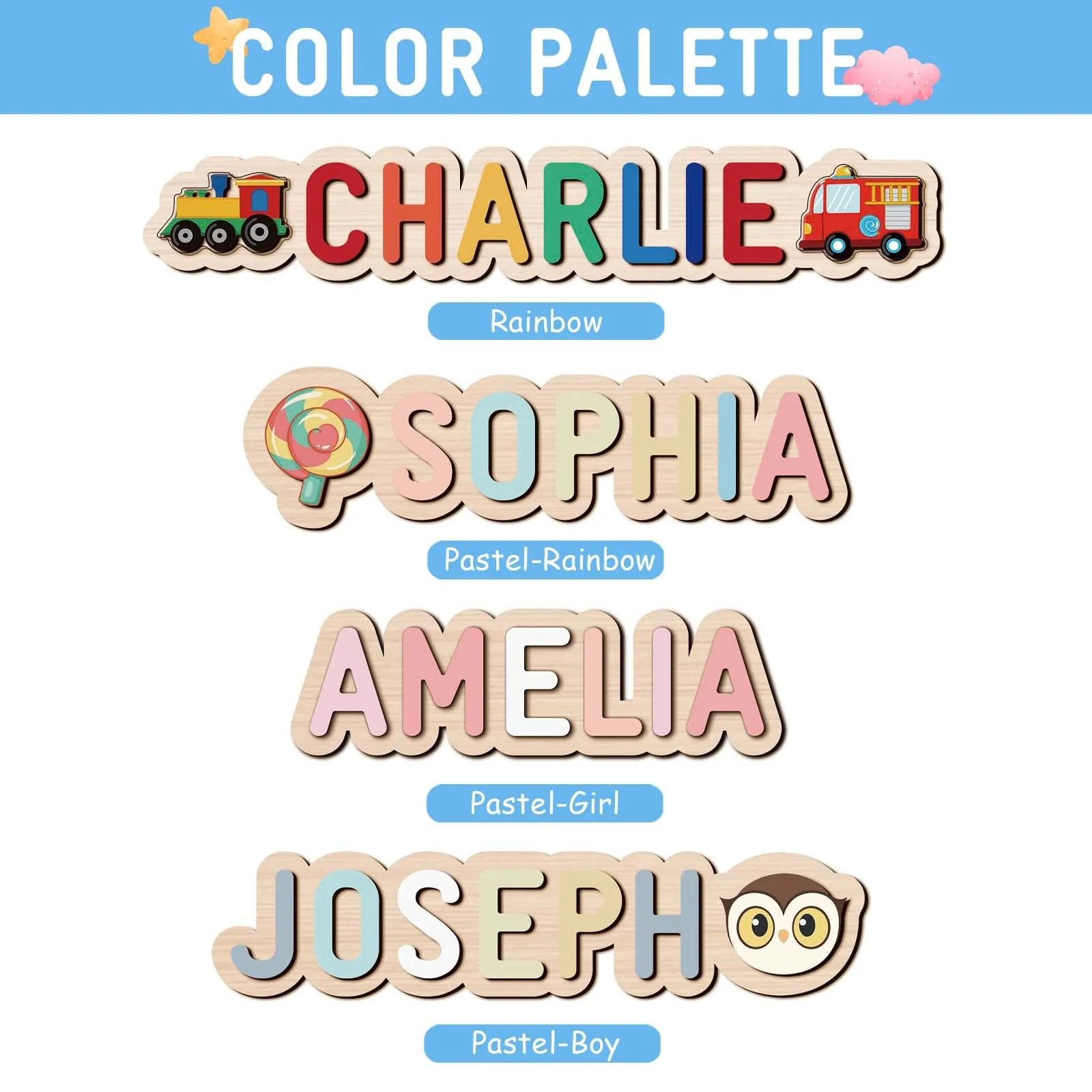 Personalized Wooden Baby Name Puzzle - Outlines - Image 9