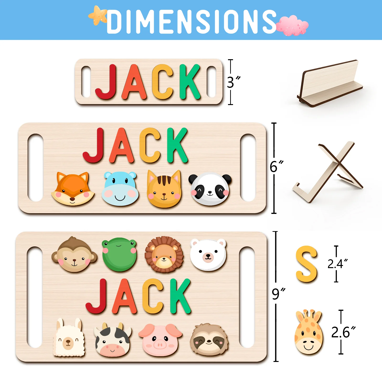 Personalized Wooden Baby Name Puzzle with Handle - Image 10