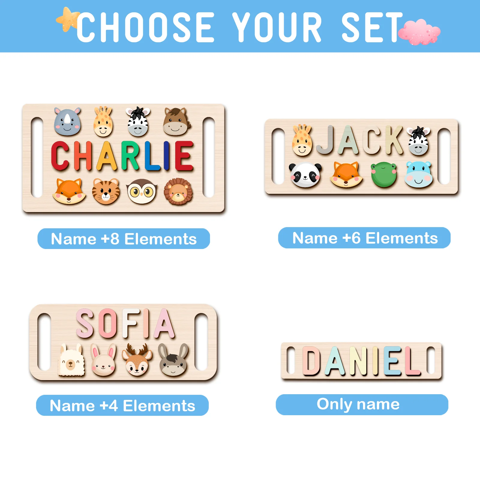 Personalized Wooden Baby Name Puzzle with Handle - Image 2