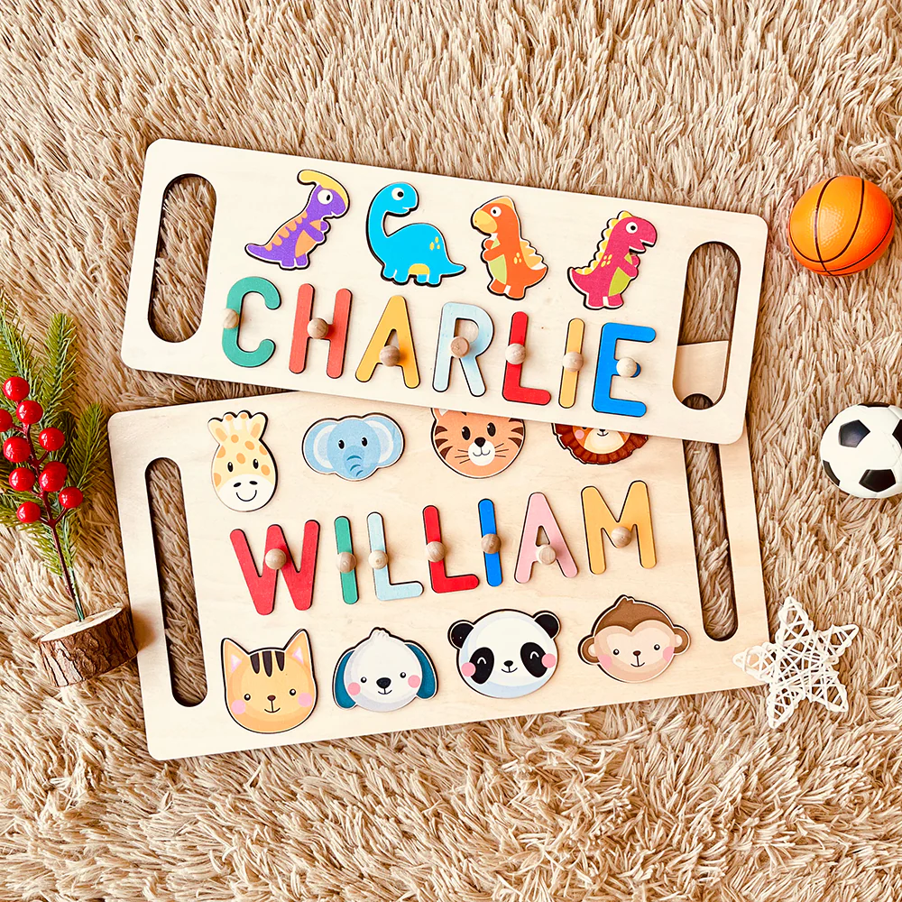 Personalized Wooden Baby Name Puzzle with Handle - Image 3