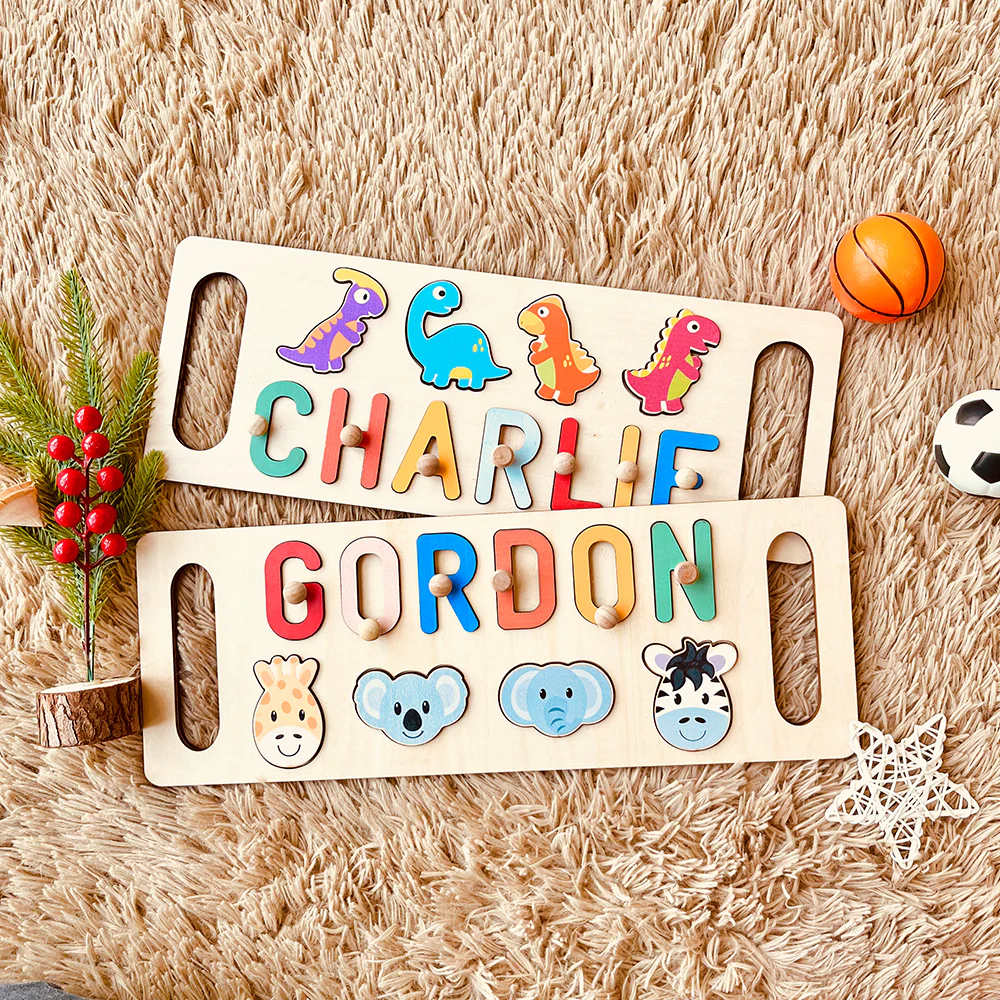 Personalized Wooden Baby Name Puzzle with Handle - Image 4