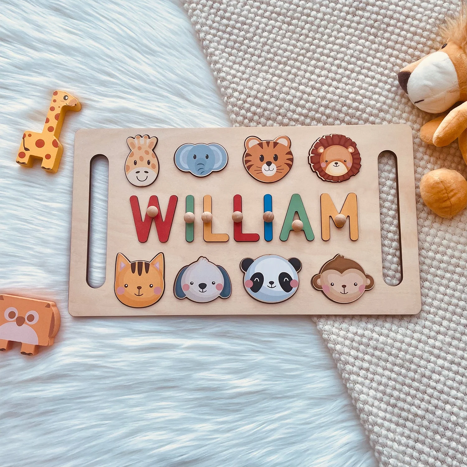 Personalized Wooden Baby Name Puzzle with Handle - Image 5
