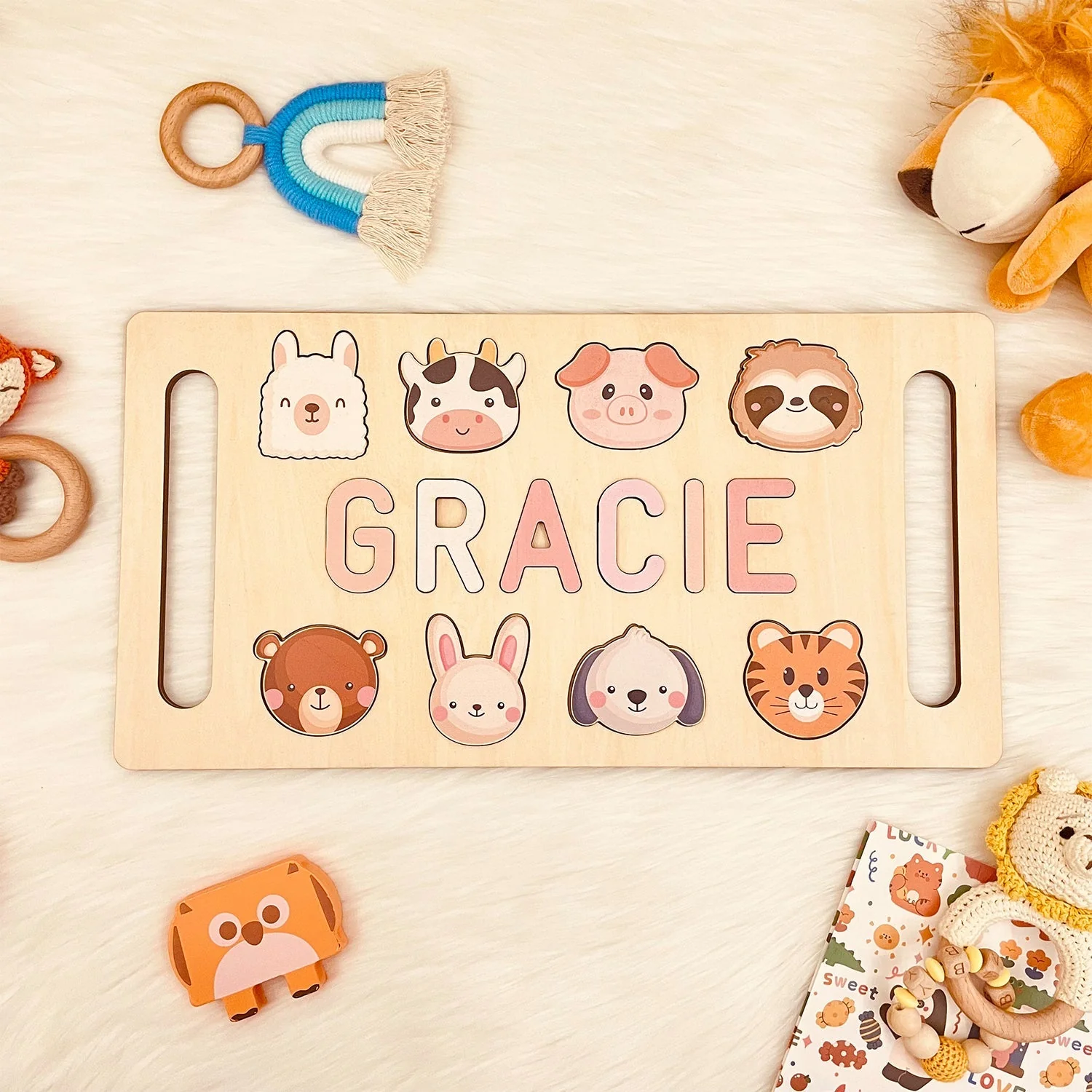 Personalized Wooden Baby Name Puzzle with Handle - Image 6