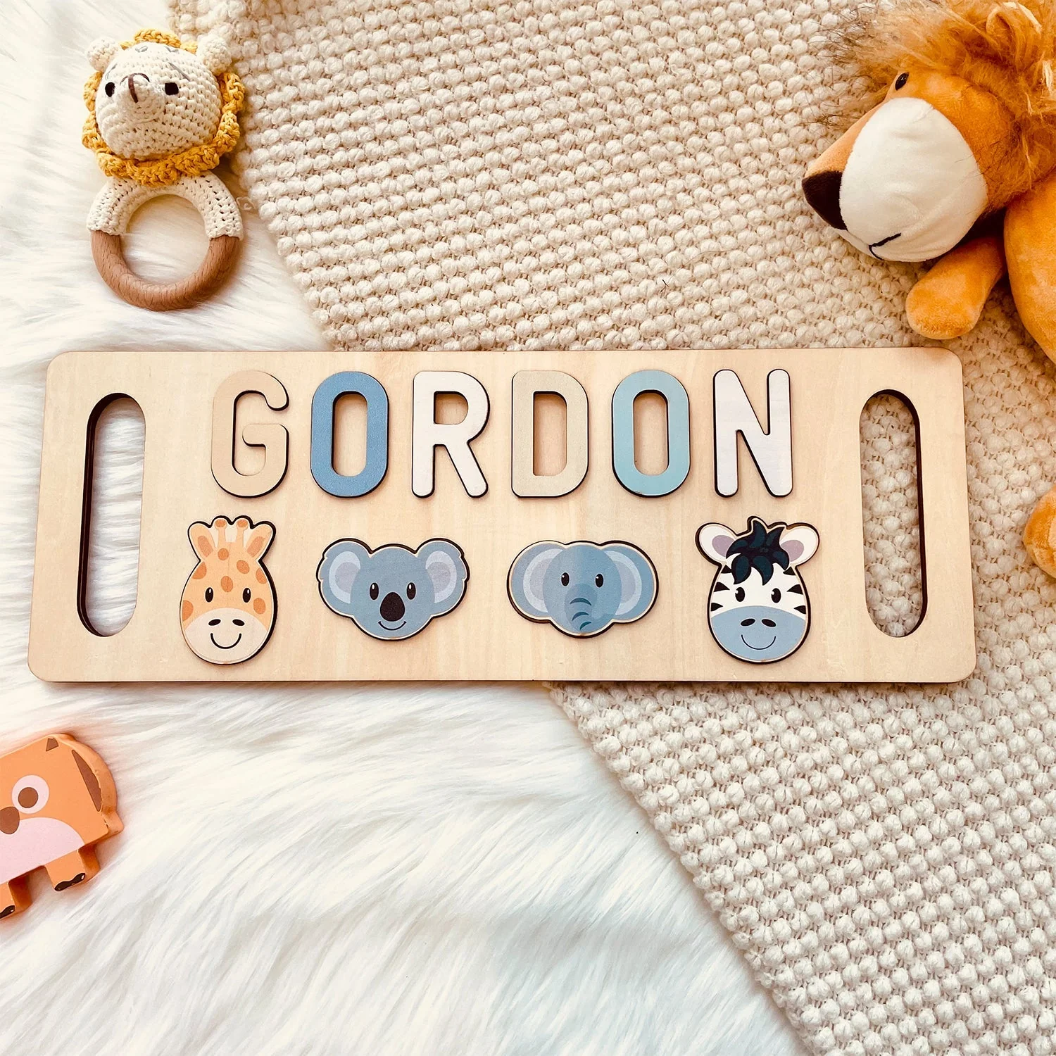 Personalized Wooden Baby Name Puzzle with Handle - Image 7