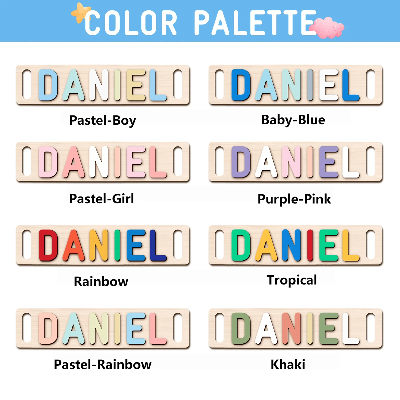 Personalized Wooden Baby Name Puzzle with Handle - Image 8