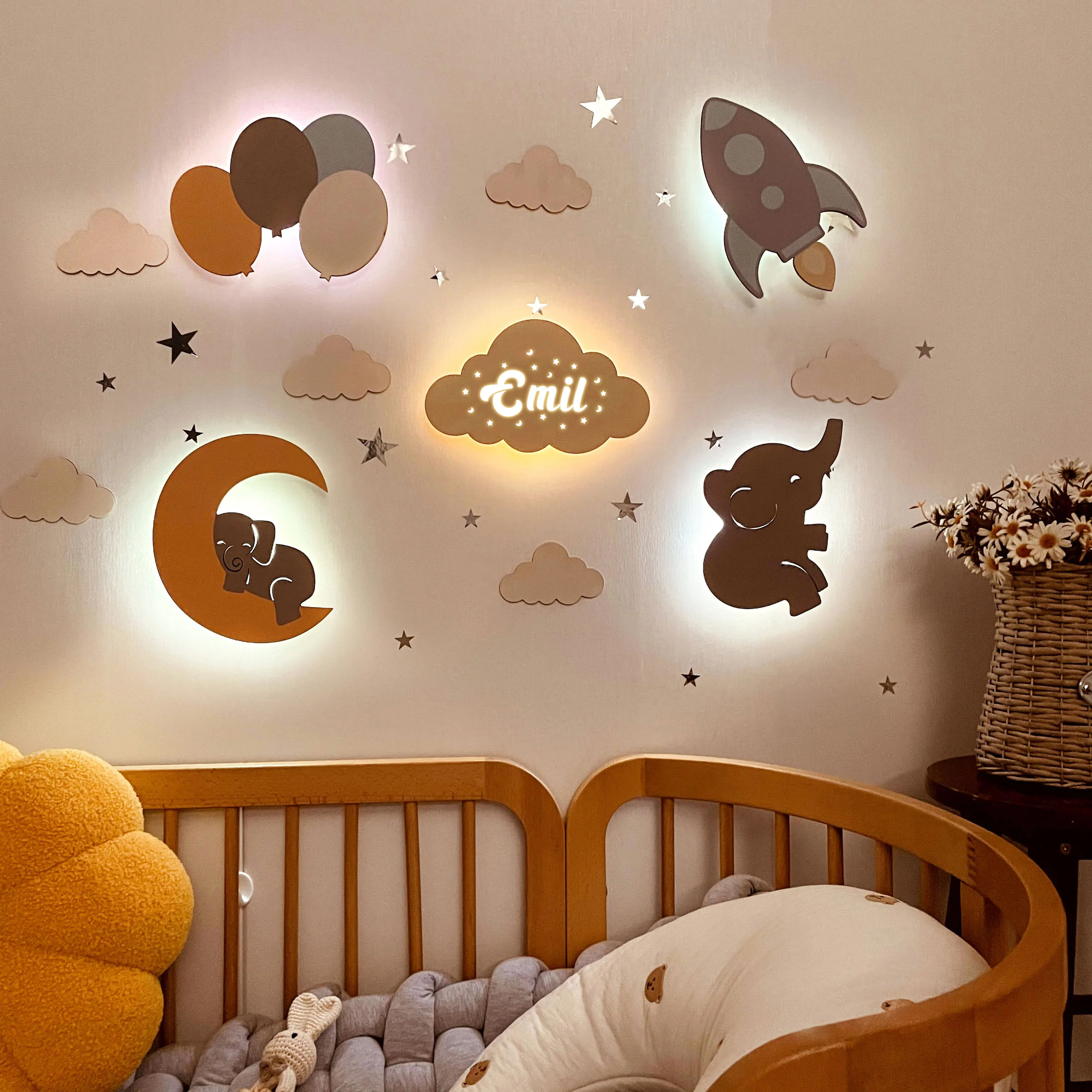 Personalized Wooden Baby's Room Wall Light Set - Image 3