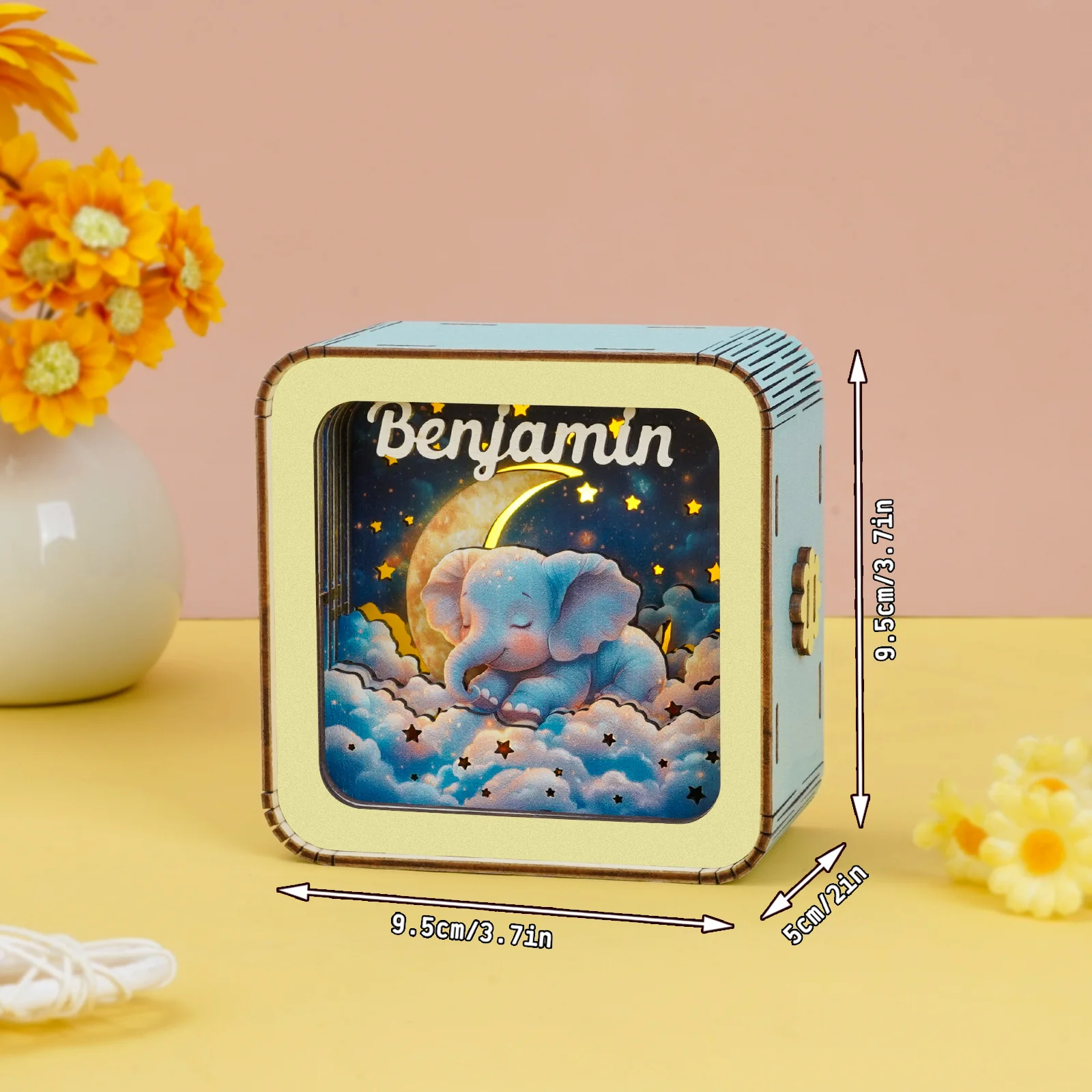Personalized 3D Wooden Puzzle Baby Night Light - Elephant Design - Image 4