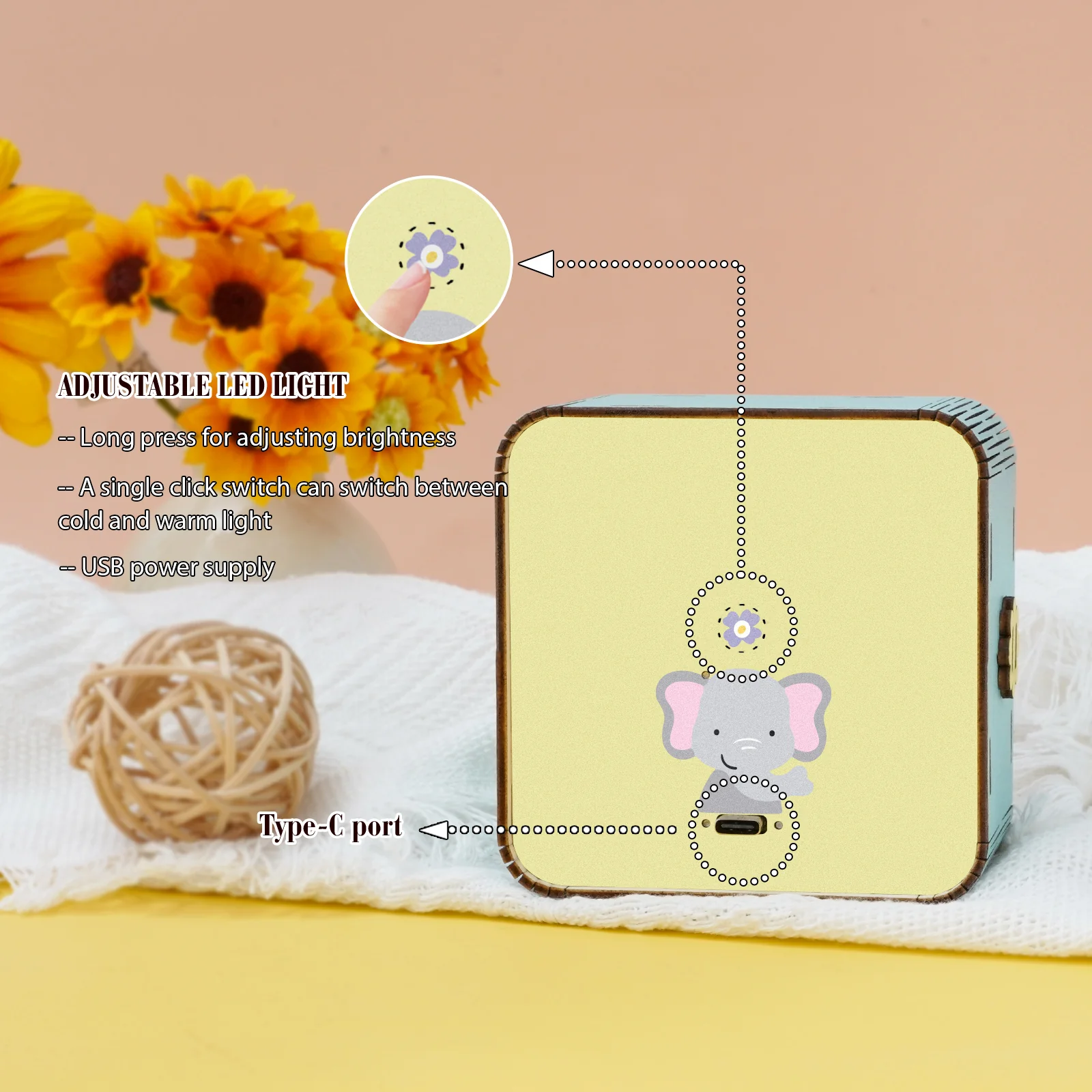 Personalized 3D Wooden Puzzle Baby Night Light - Elephant Design - Image 6
