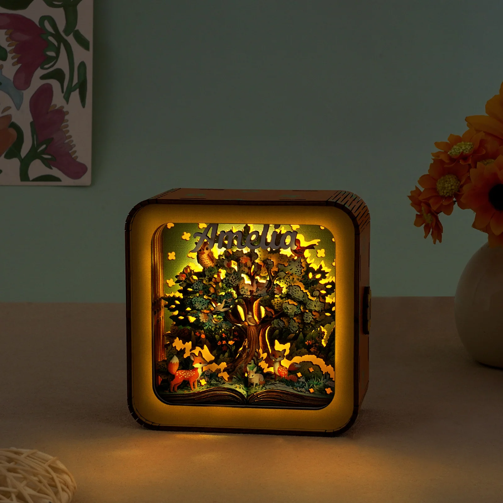 Personalized 3D Wooden Puzzle Baby Night Light - Forest Tree - Image 3