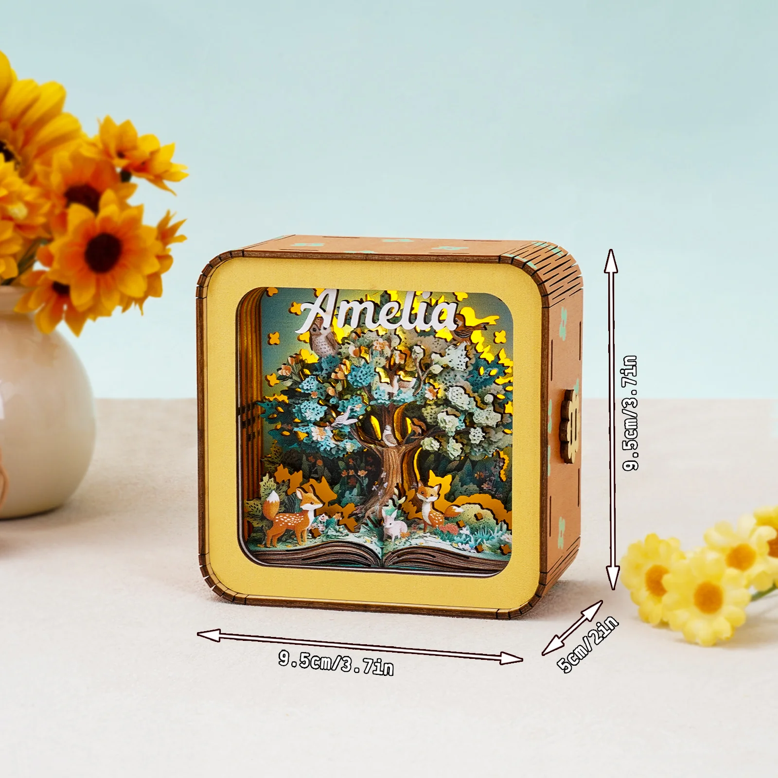 Personalized 3D Wooden Puzzle Baby Night Light - Forest Tree - Image 4