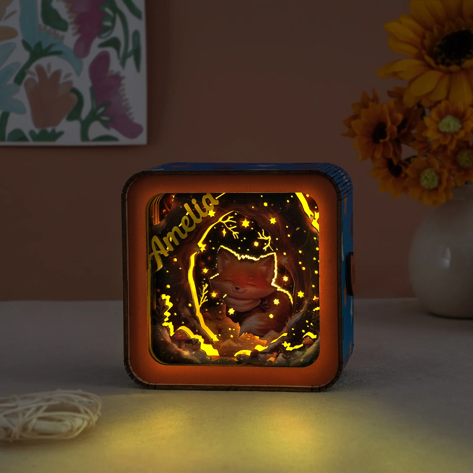 Personalized 3D Wooden Puzzle Baby Night Light - Fox Design - Image 3