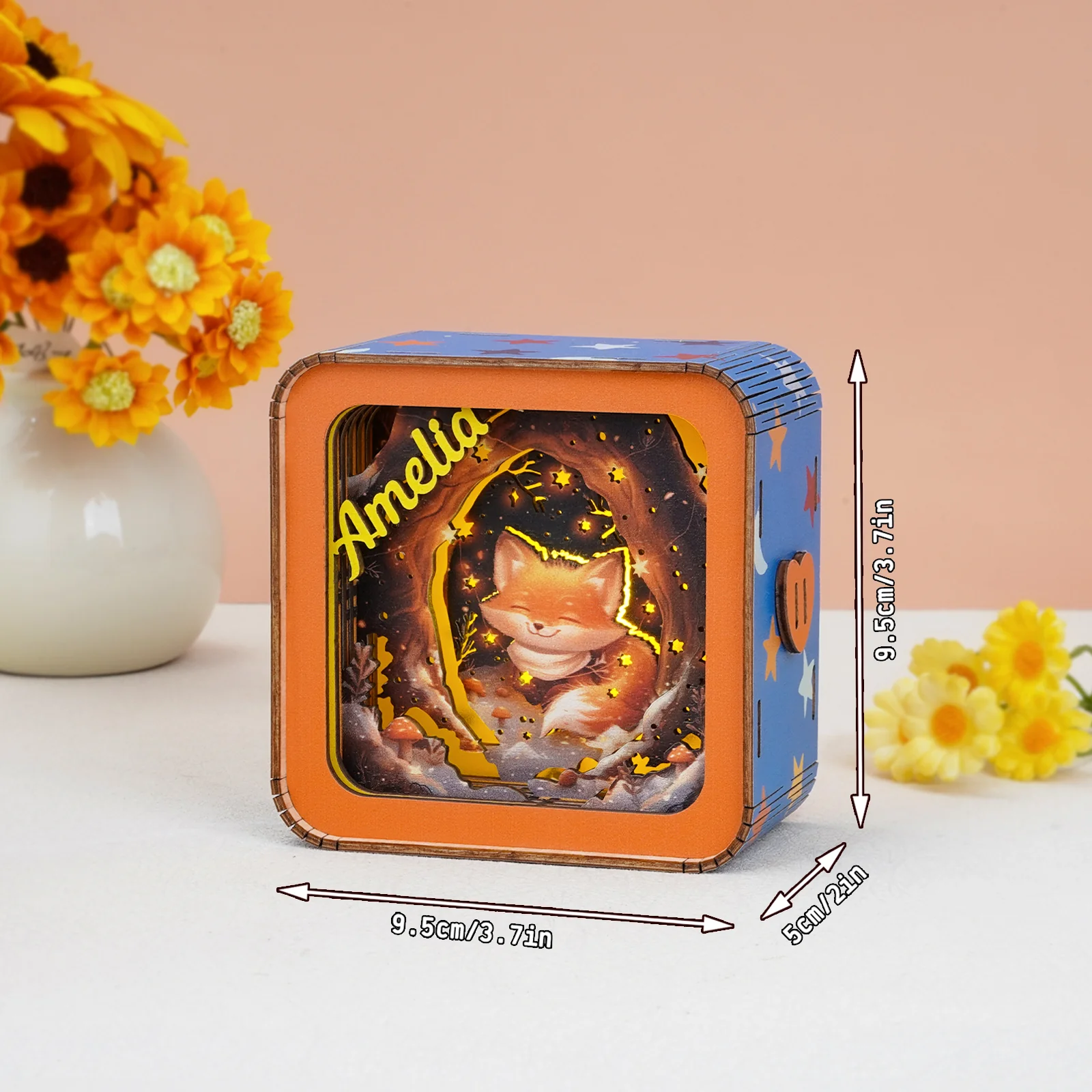 Personalized 3D Wooden Puzzle Baby Night Light - Fox Design - Image 4