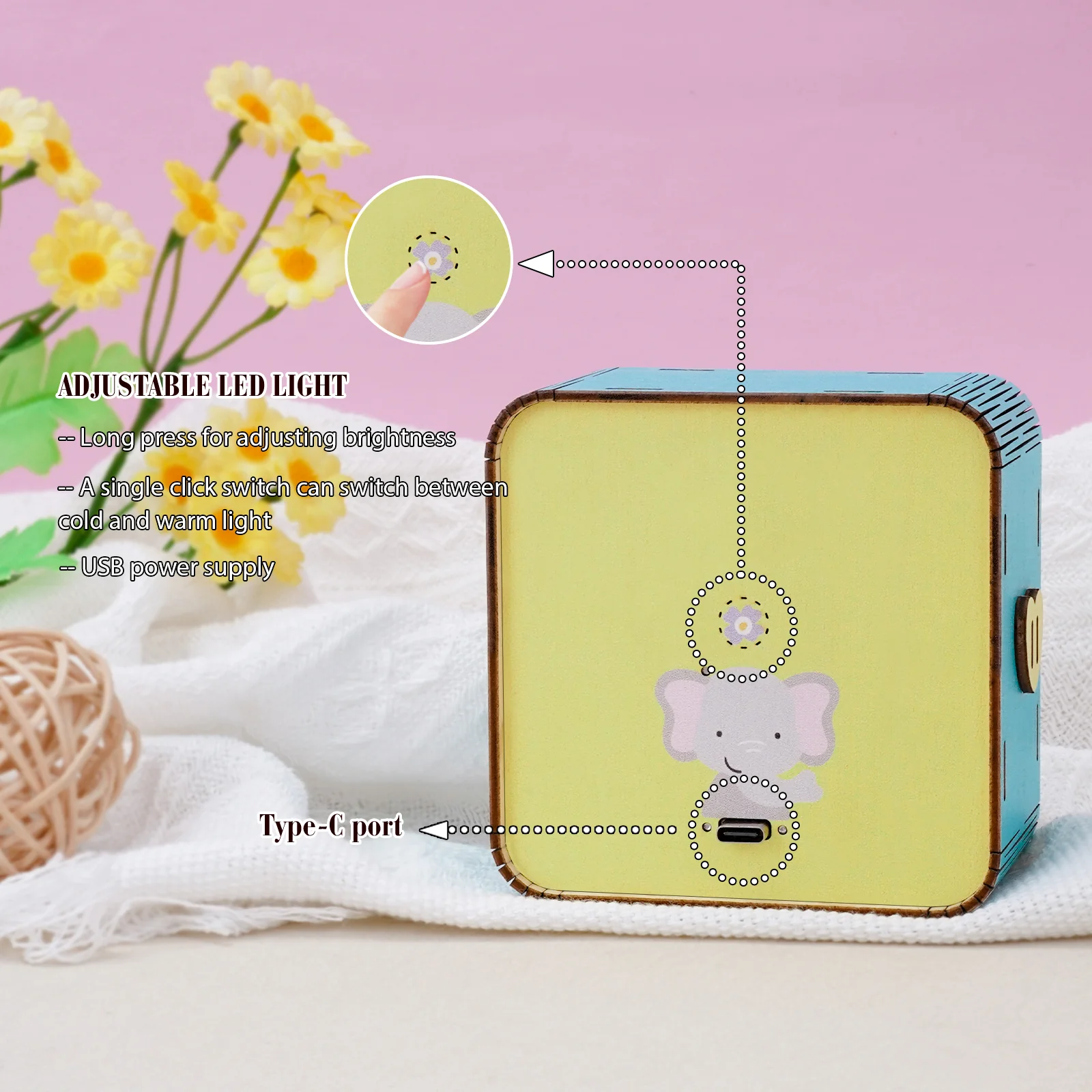 Personalized 3D Wooden Puzzle Baby Night Light - Sleeping Elephant & Moon - Image 6