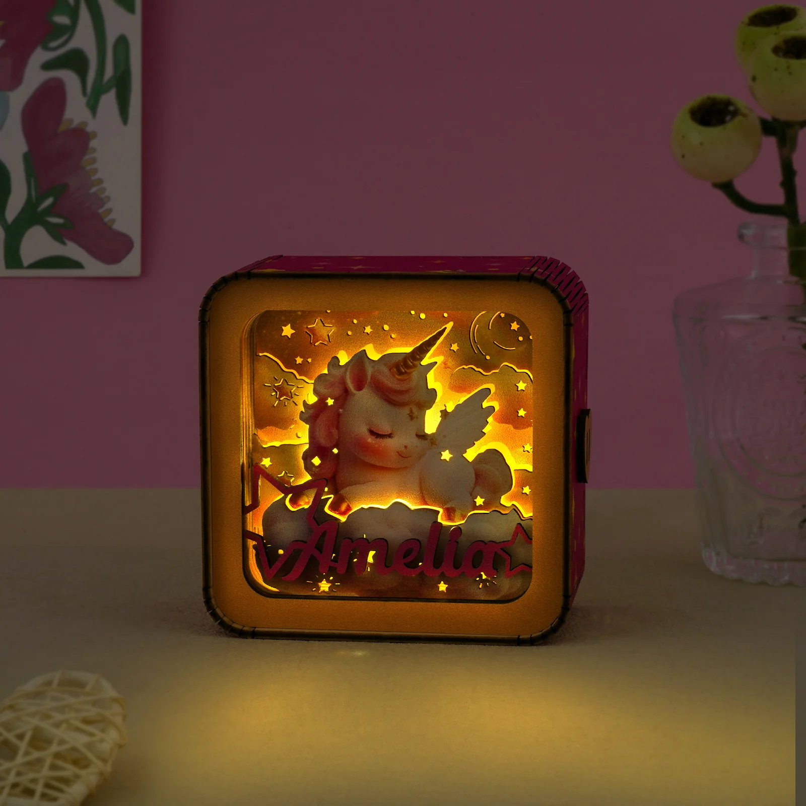 Personalized 3D Wooden Puzzle Baby Night Light - Unicorn - Image 3