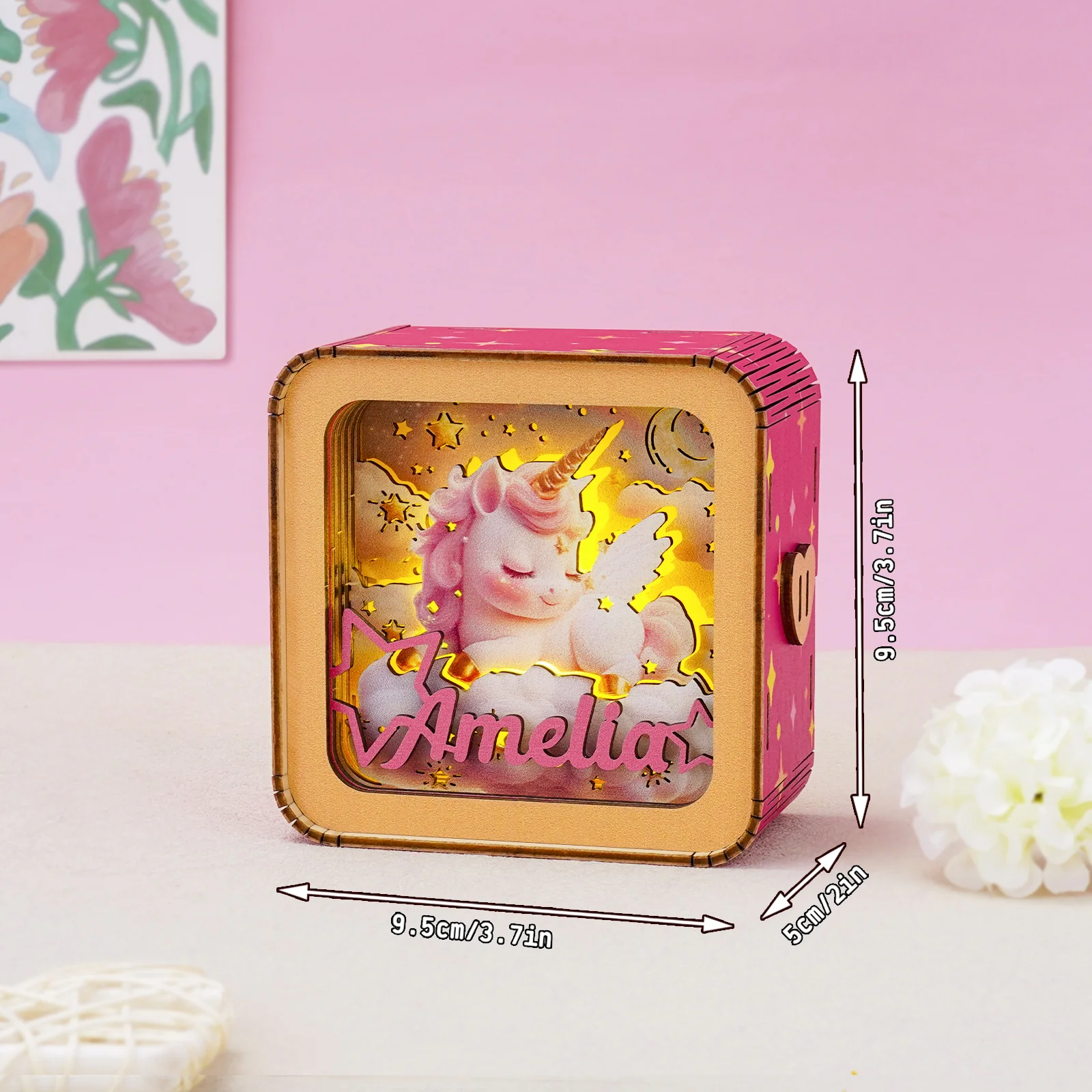Personalized 3D Wooden Puzzle Baby Night Light - Unicorn - Image 4