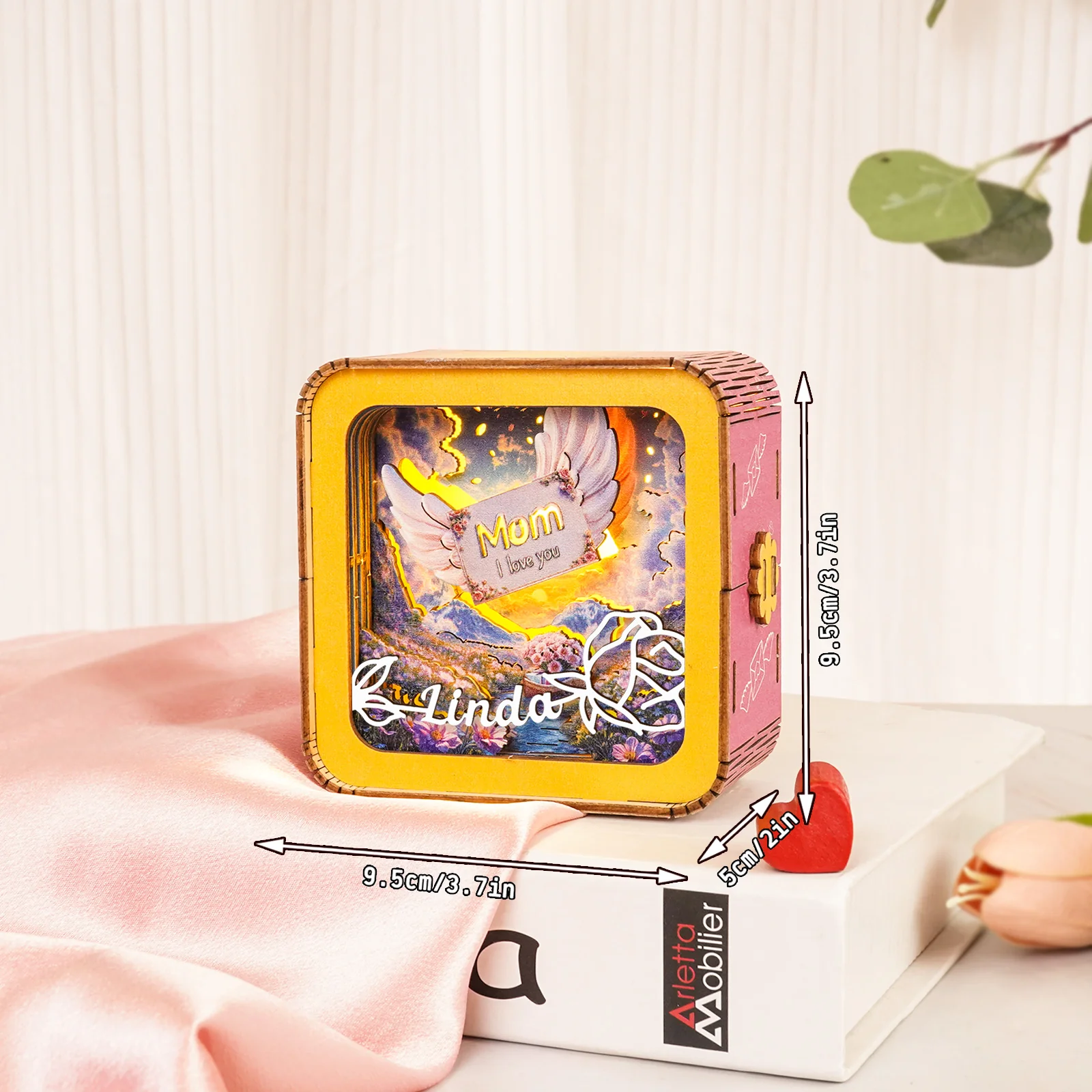 Personalized 3D Wooden Puzzle Night Light – Angel Wings Mom Gift for Mother’s Day - Image 4
