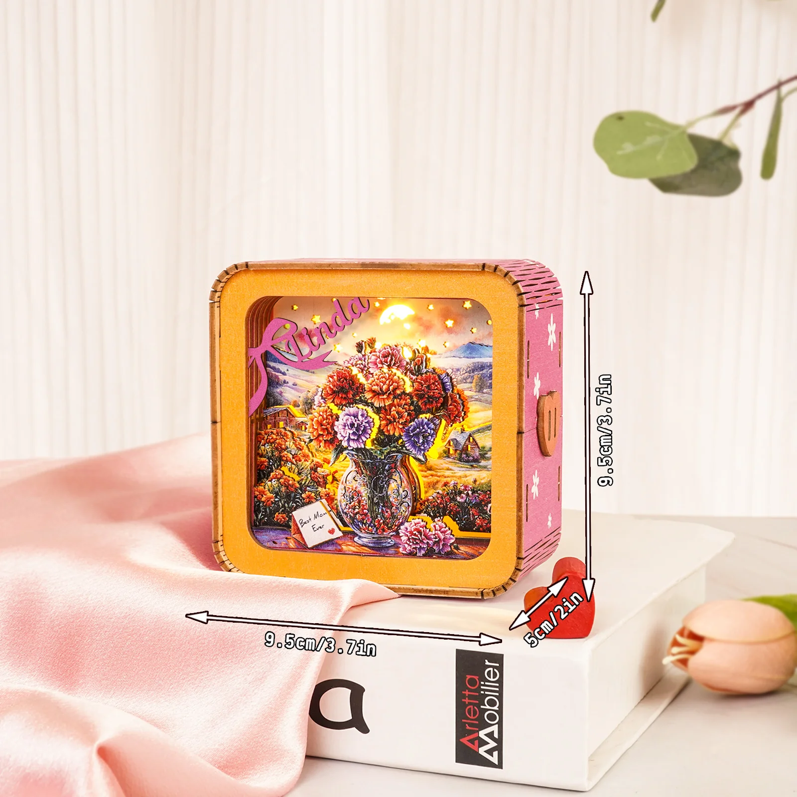 Personalized 3D Wooden Puzzle Night Light – Floral Vase Design for Mother’s Day - Image 4