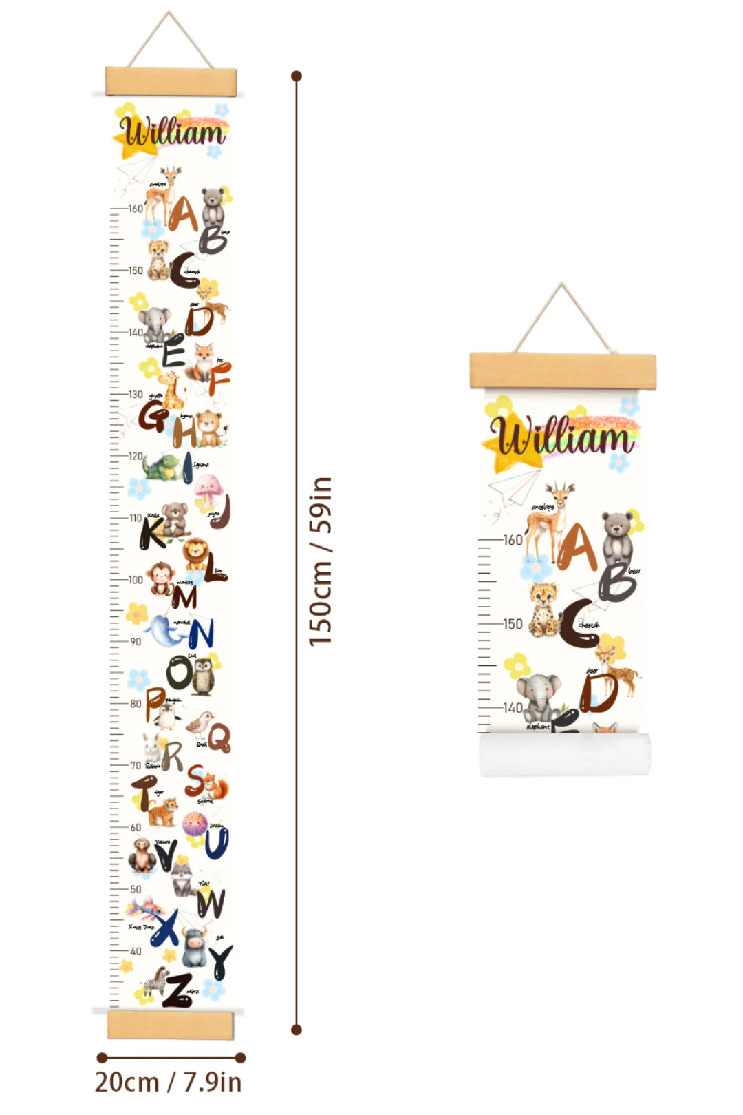 Personalized Animal Alphabet Hanging Canvas Height Ruler - Image 4