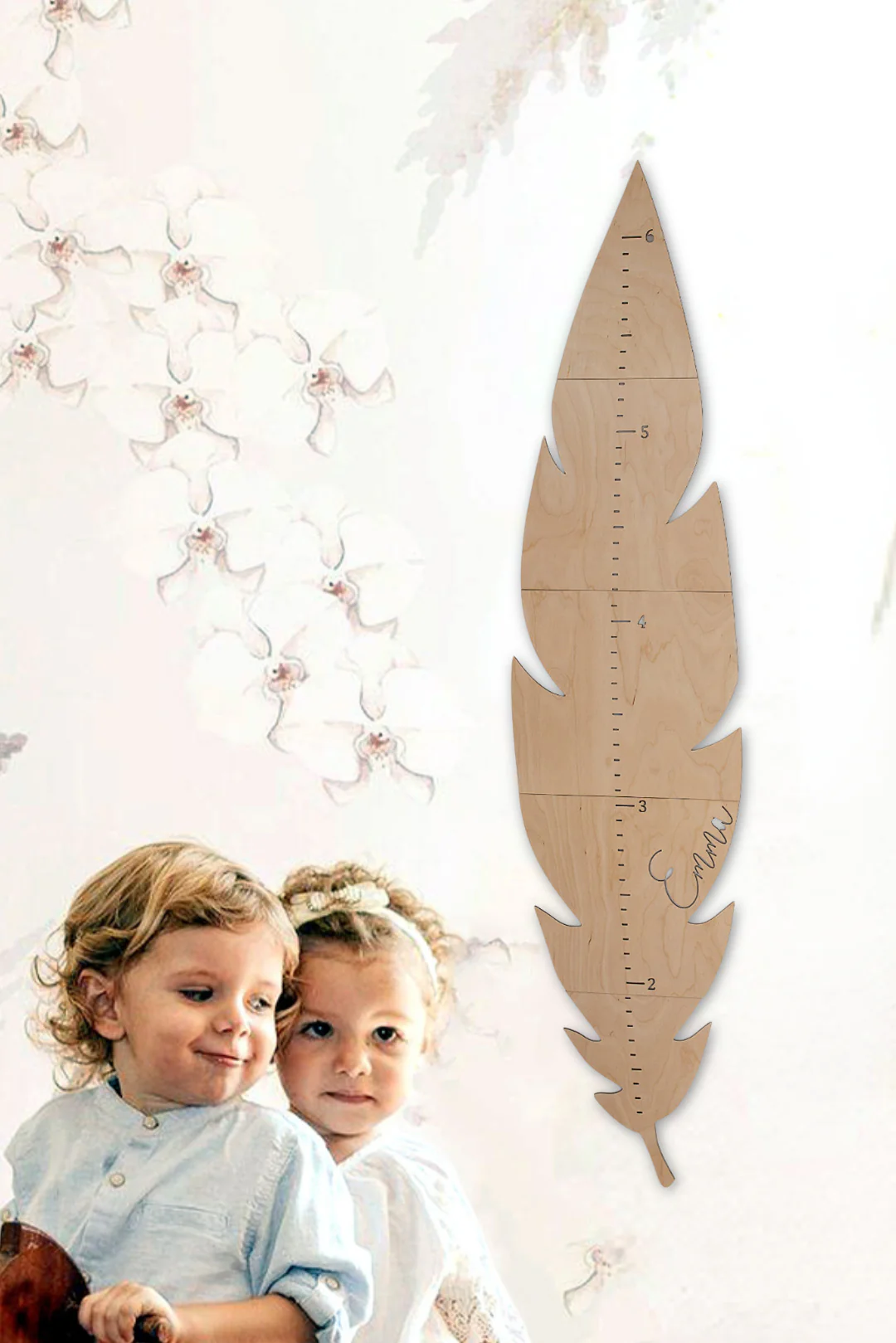 Personalized Wooden Feather Growth Chart Height Ruler - Image 4