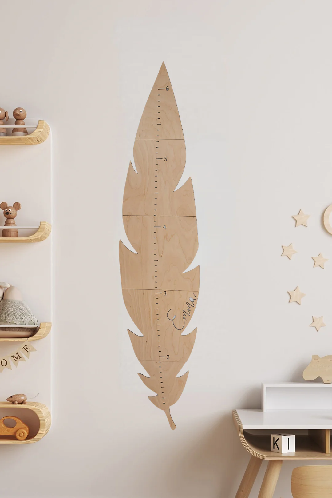 Personalized Wooden Feather Growth Chart Height Ruler - Image 7