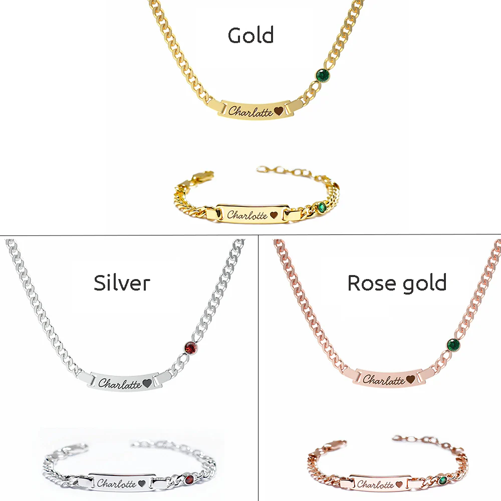 S925 Personalized Baby Name and Birthstone Bracelet Set - Image 12