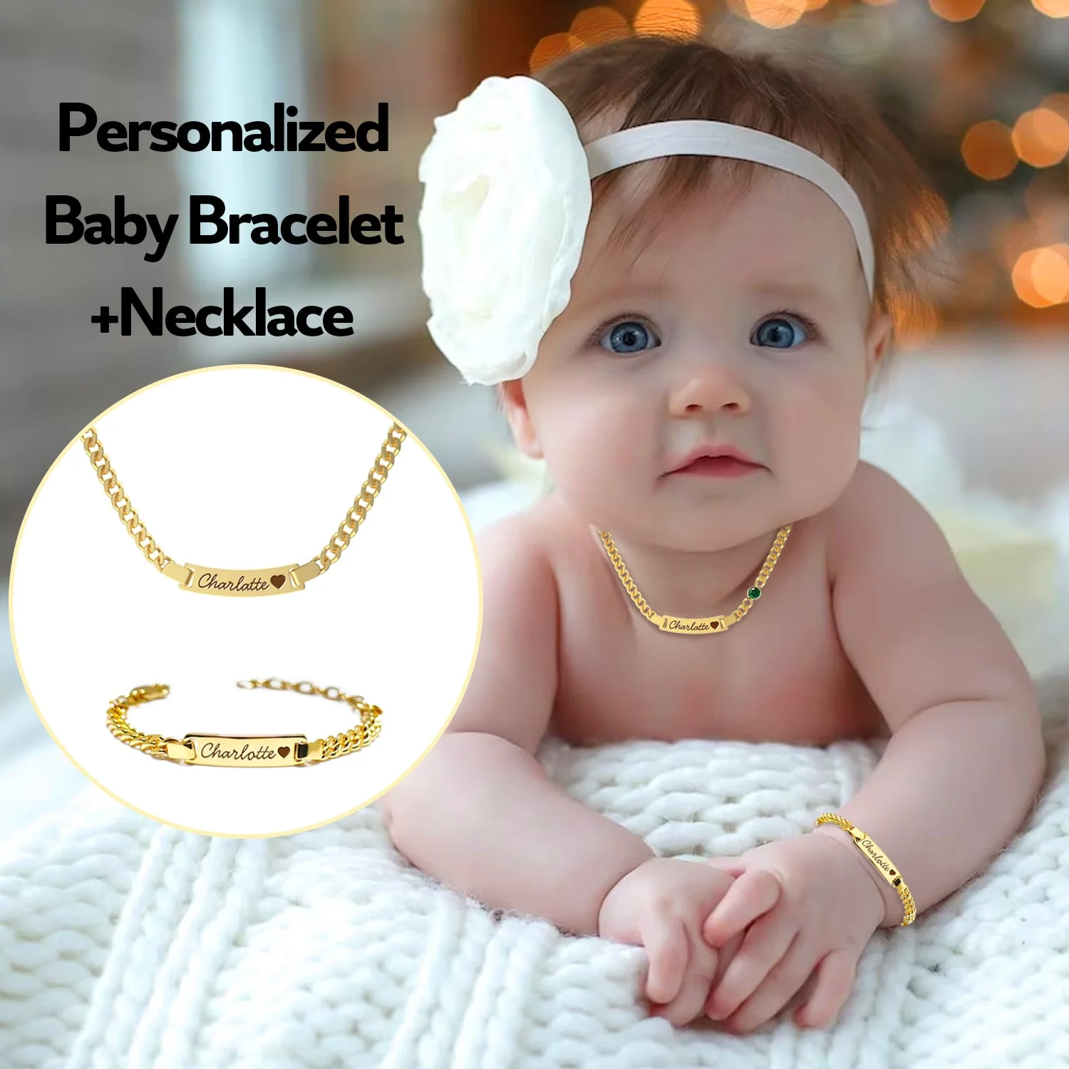 S925 Personalized Baby Name and Birthstone Bracelet Set - Image 4