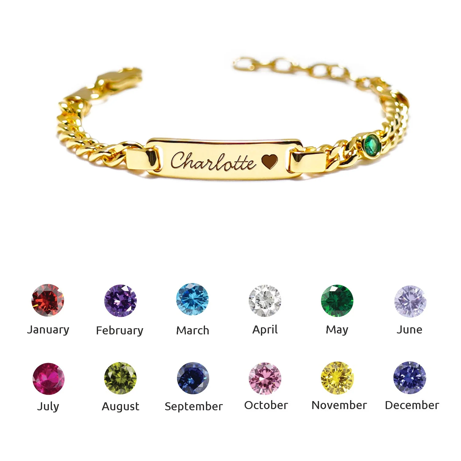 S925 Personalized Baby Name and Birthstone Bracelet Set - Image 5