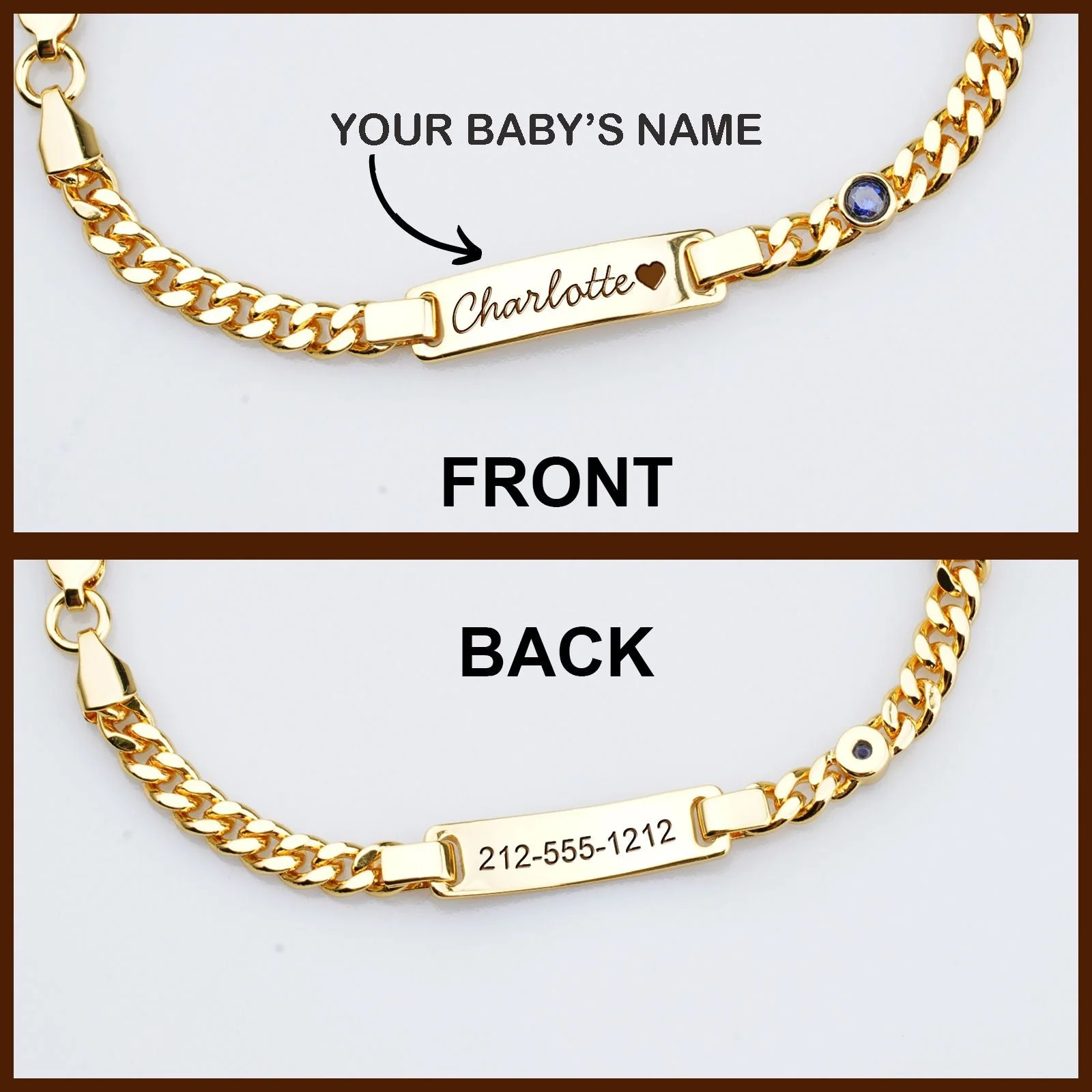 S925 Personalized Baby Name and Birthstone Bracelet Set - Image 8